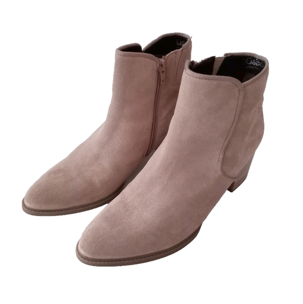 Gabor Women Suede Ankle Boots Beige Block Heel Classic Minimalist Comfort Sz 9.5